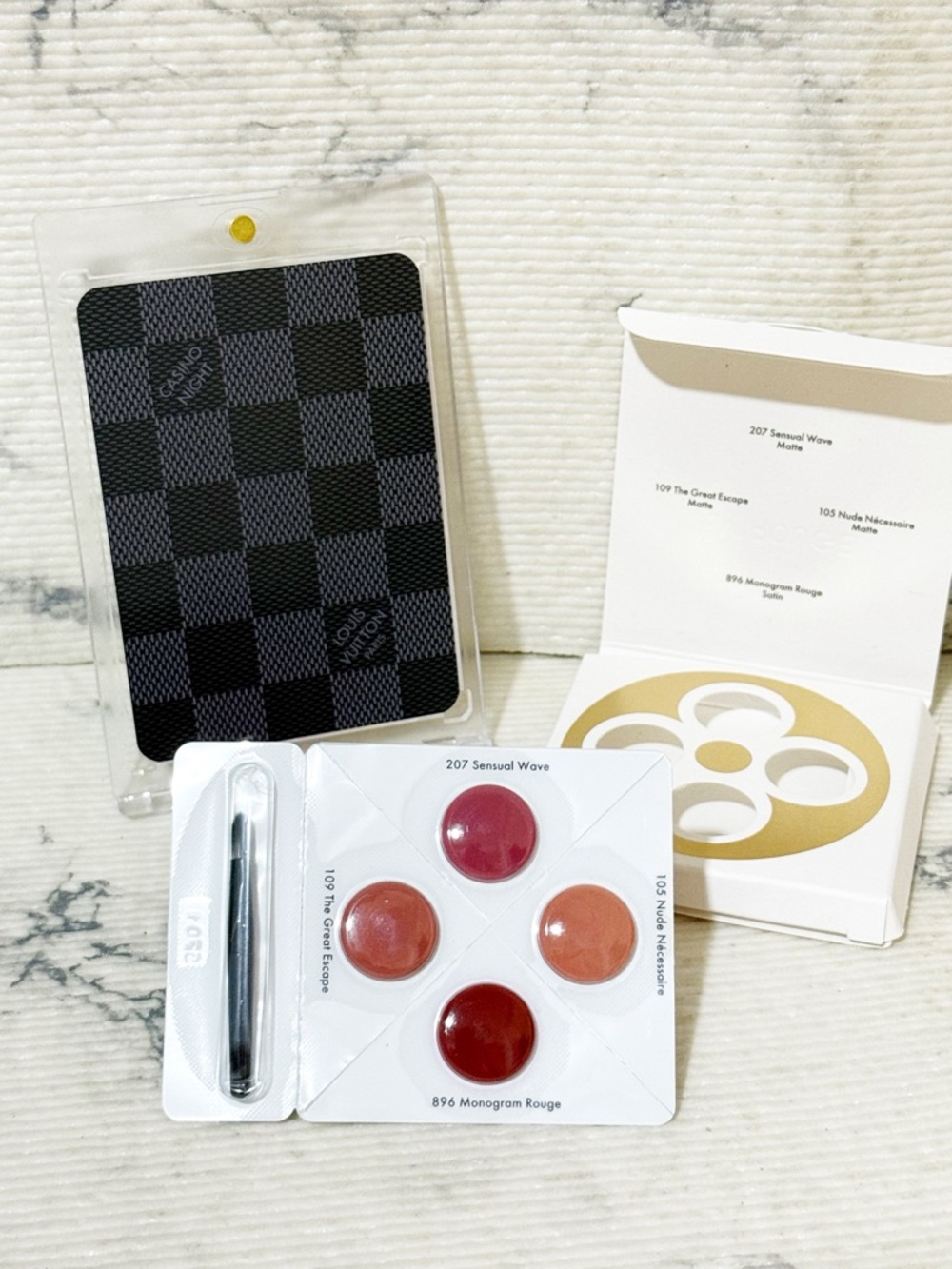 Louis Vuitton Lipstick Sample (4 Colors) & Playing Card in Protective Case: 9 ♠️